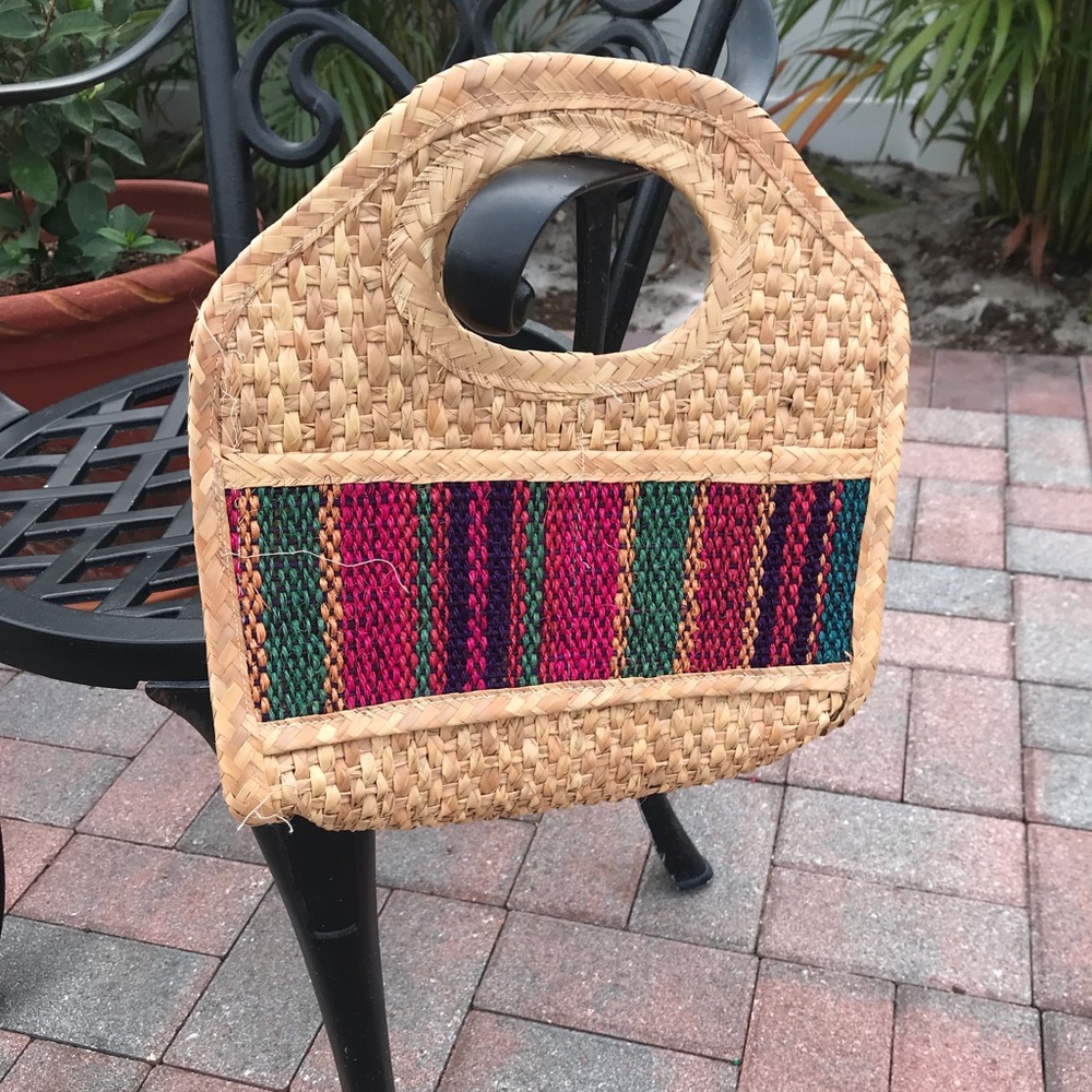 Vintage Straw Small Clutch Purse w/ Handle, Bright
